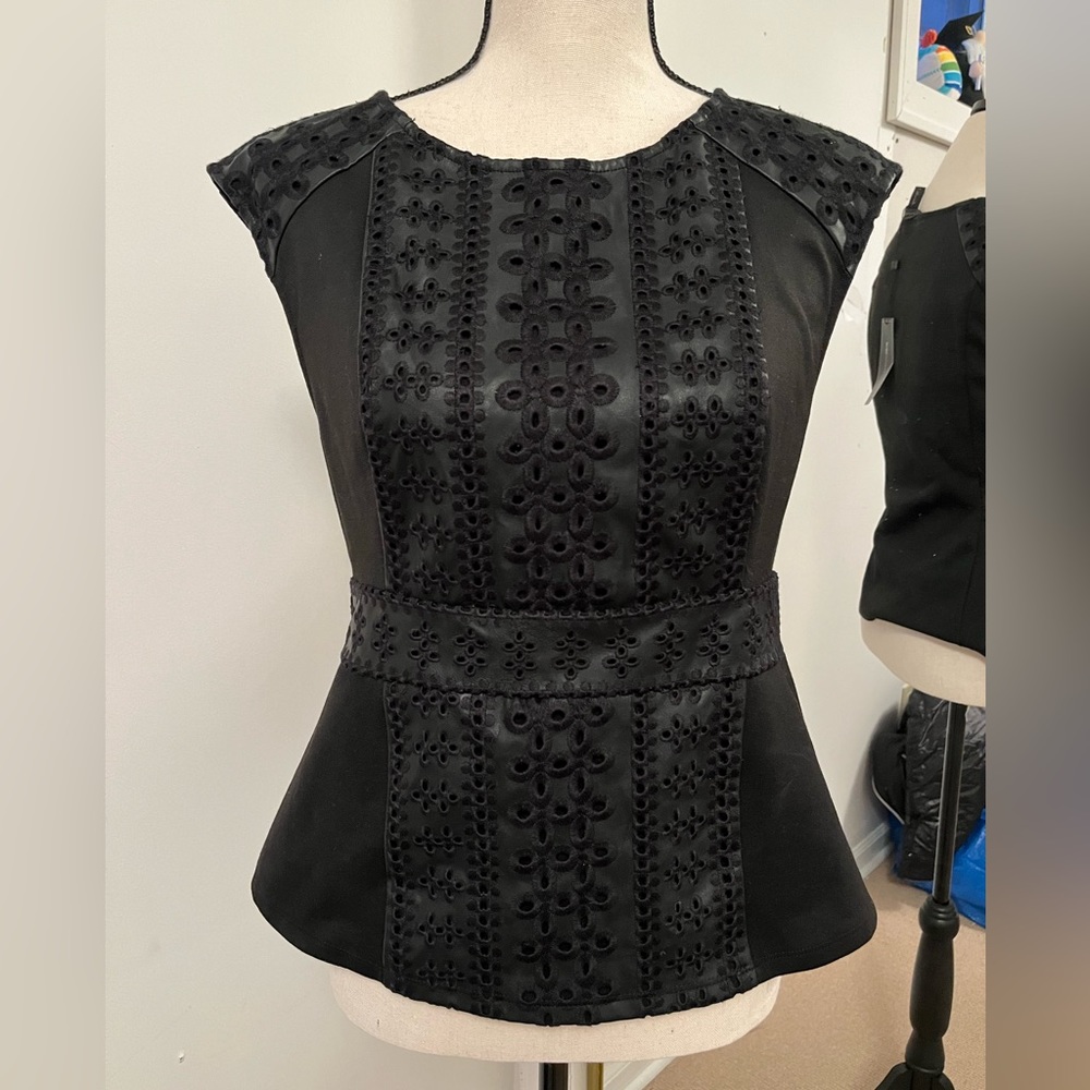 BRAND NEW - BCBG MAXAZRIA Black Leather Blouse